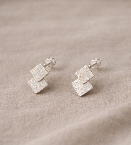 925 Sterling Silver Mini Matte Double Square Stud Earrings