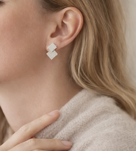 925 Sterling Silver Mini Matte Double Square Stud Earrings
