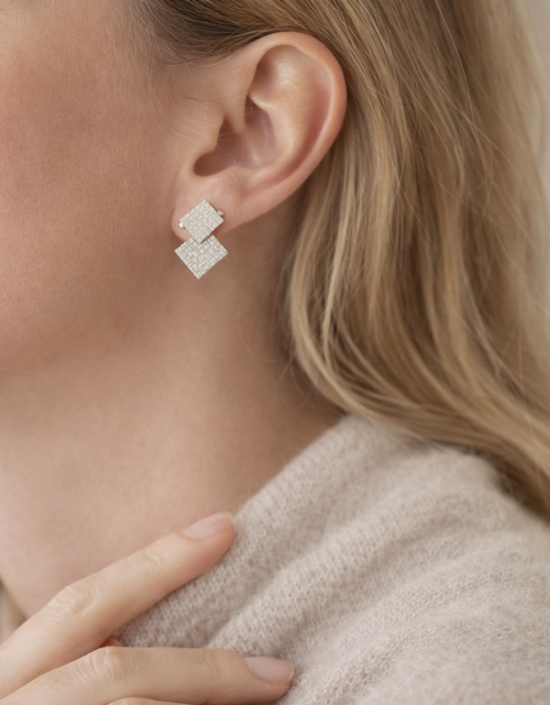 Load image into Gallery viewer, 925 Sterling Silver Mini Matte Double Square Stud Earrings
