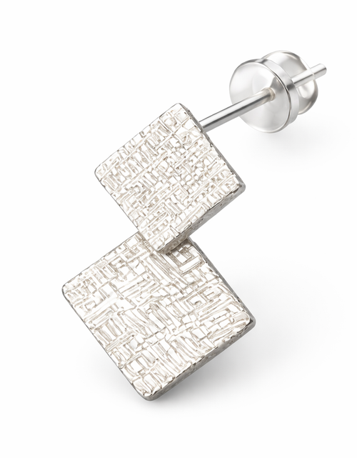 Load image into Gallery viewer, 925 Sterling Silver Mini Matte Double Square Stud Earrings
