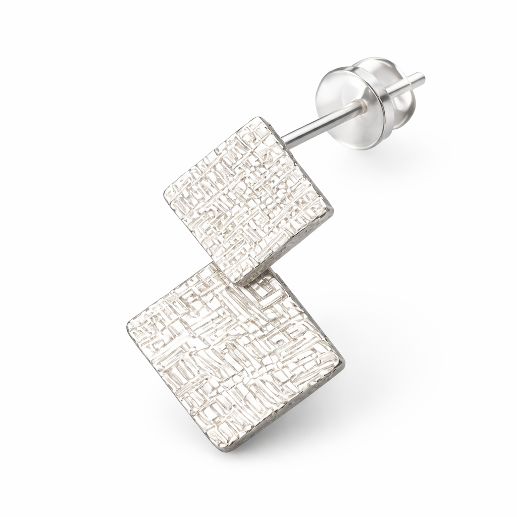 925 Sterling Silver Mini Matte Double Square Stud Earrings