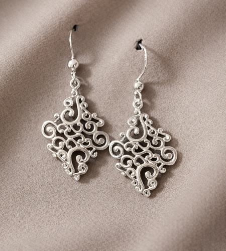 925 Sterling Silver Vintage Filigree Drop Earrings