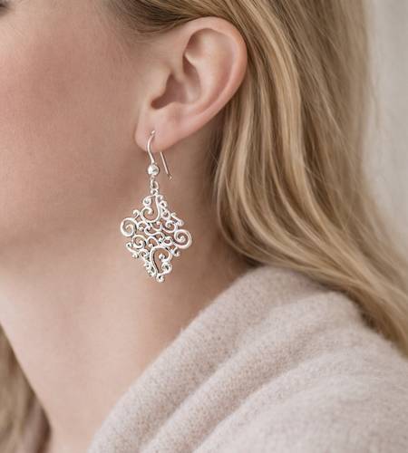 925 Sterling Silver Vintage Filigree Drop Earrings