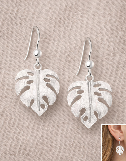 Load image into Gallery viewer, 925 Sterling Silver “Tropical Monstera Leaf” Drop Earrings
