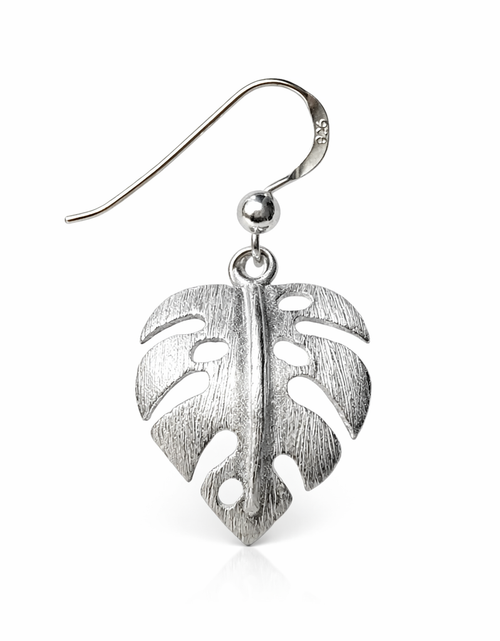 Load image into Gallery viewer, 925 Sterling Silver “Tropical Monstera Leaf” Drop Earrings
