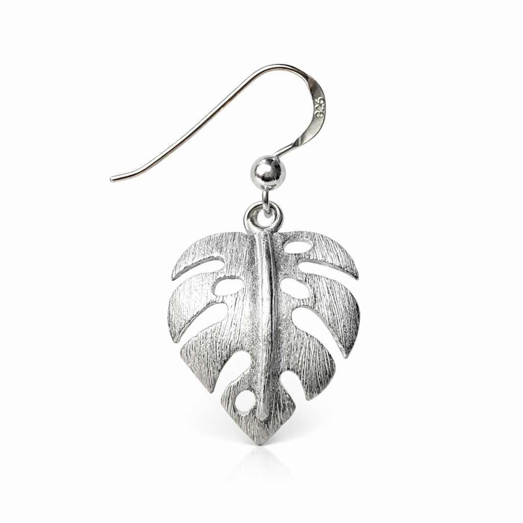 925 Sterling Silver “Tropical Monstera Leaf” Drop Earrings