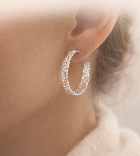 925 Sterling Silver “Ornate Swirl Hoop” Earrings