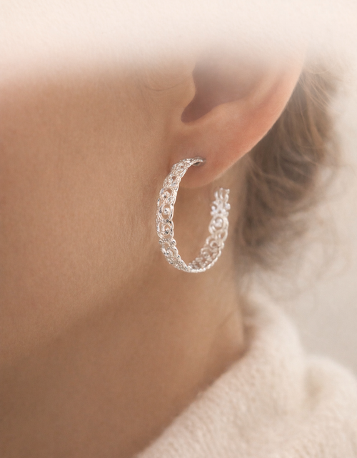 Load image into Gallery viewer, 925 Sterling Silver “Ornate Swirl Hoop” Earrings
