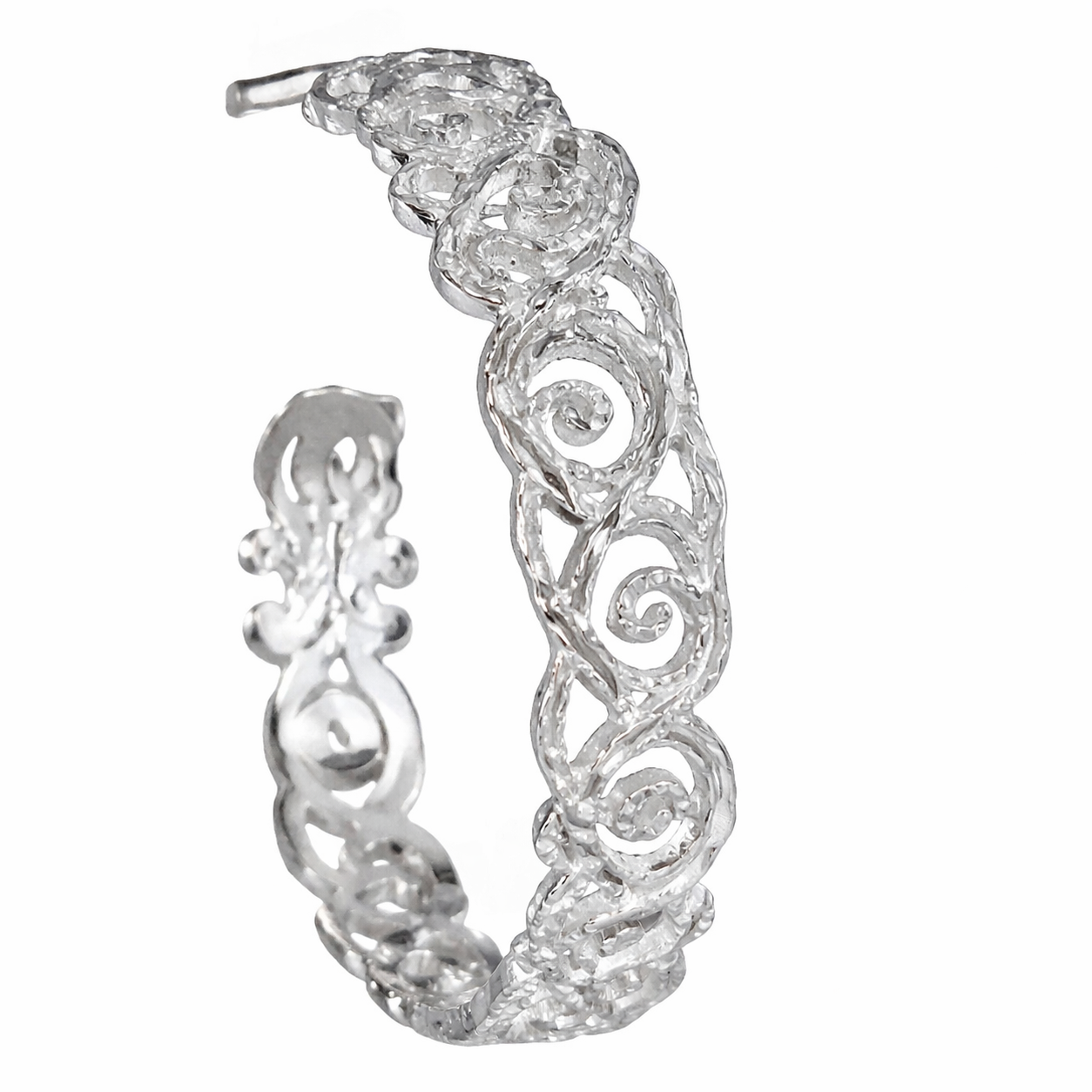 925 Sterling Silver “Ornate Swirl Hoop” Earrings