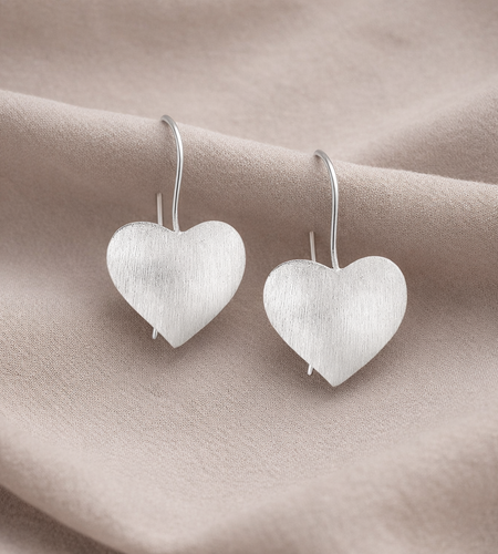 925 Sterling Silver Matte Heart Drop Earrings