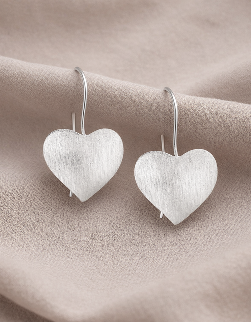 Load image into Gallery viewer, 925 Sterling “Matte Silver Heart Drop Earrings”
