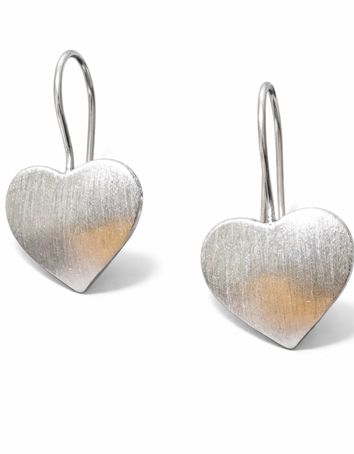 Load image into Gallery viewer, 925 Sterling “Matte Silver Heart Drop Earrings”
