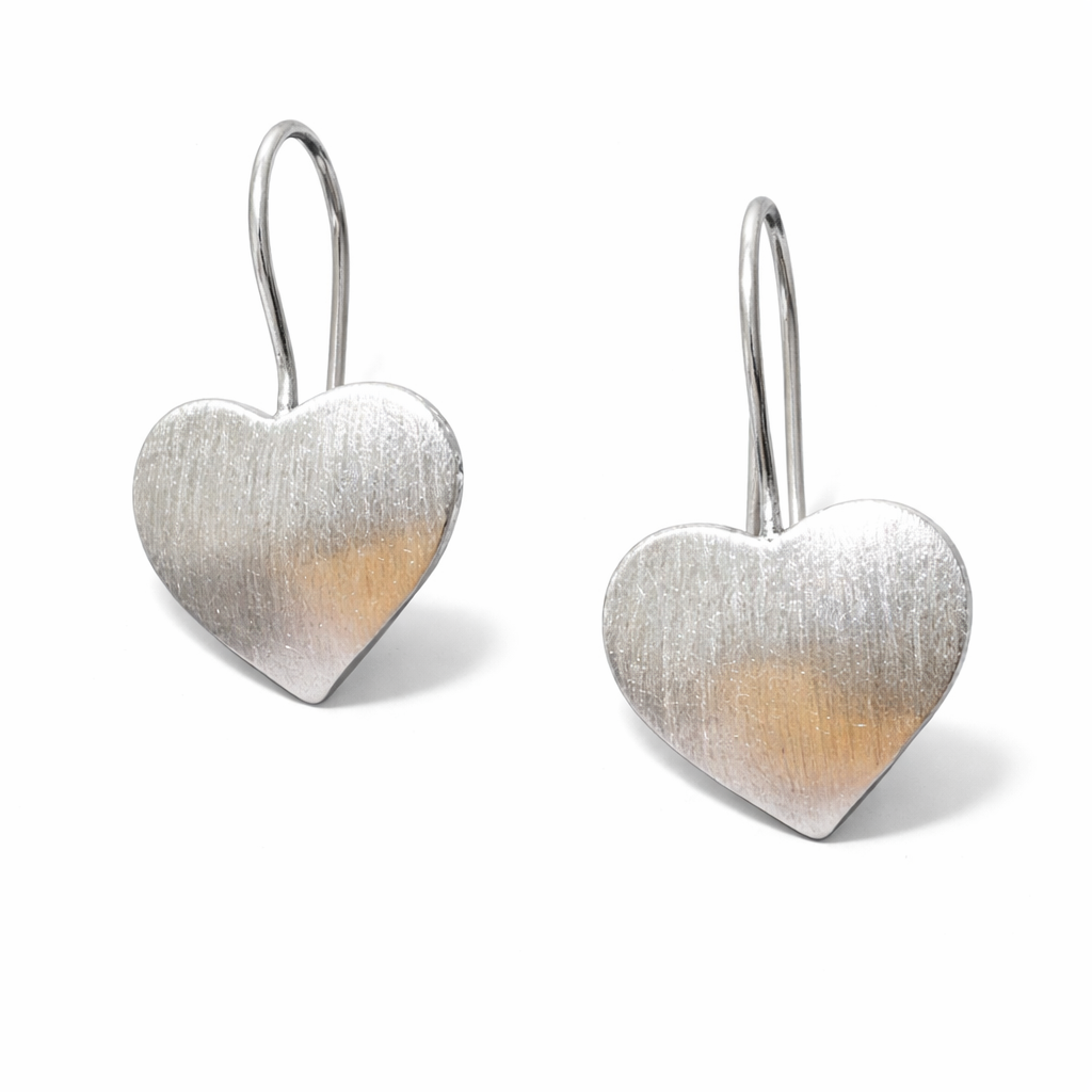 925 Sterling “Matte Silver Heart Drop Earrings”