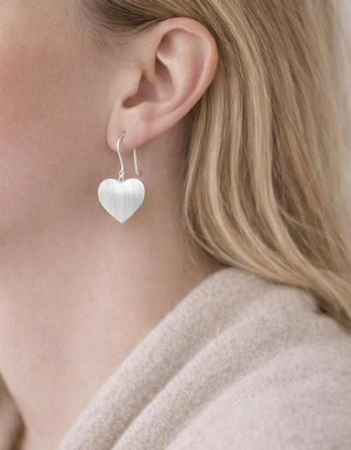 Load image into Gallery viewer, 925 Sterling “Matte Silver Heart Drop Earrings”
