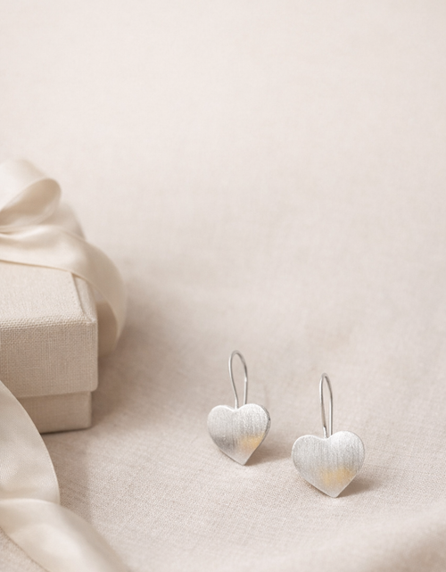 Load image into Gallery viewer, 925 Sterling Silver Matte Heart Drop Earrings
