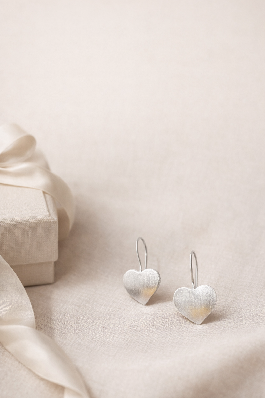 925 Sterling Silver Matte Heart Drop Earrings