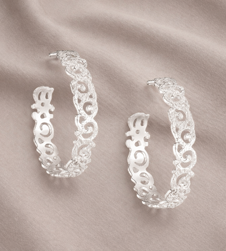 925 Sterling Silver “Ornate Swirl Hoop” Earrings