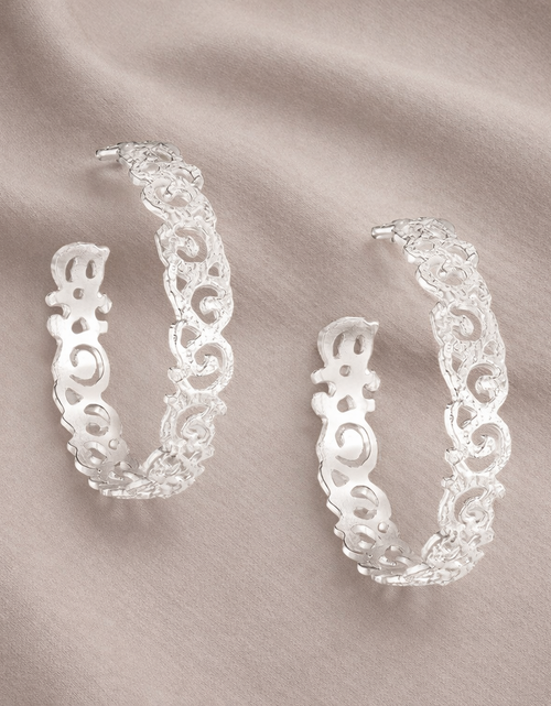 Load image into Gallery viewer, 925 Sterling Silver “Ornate Swirl Hoop” Earrings
