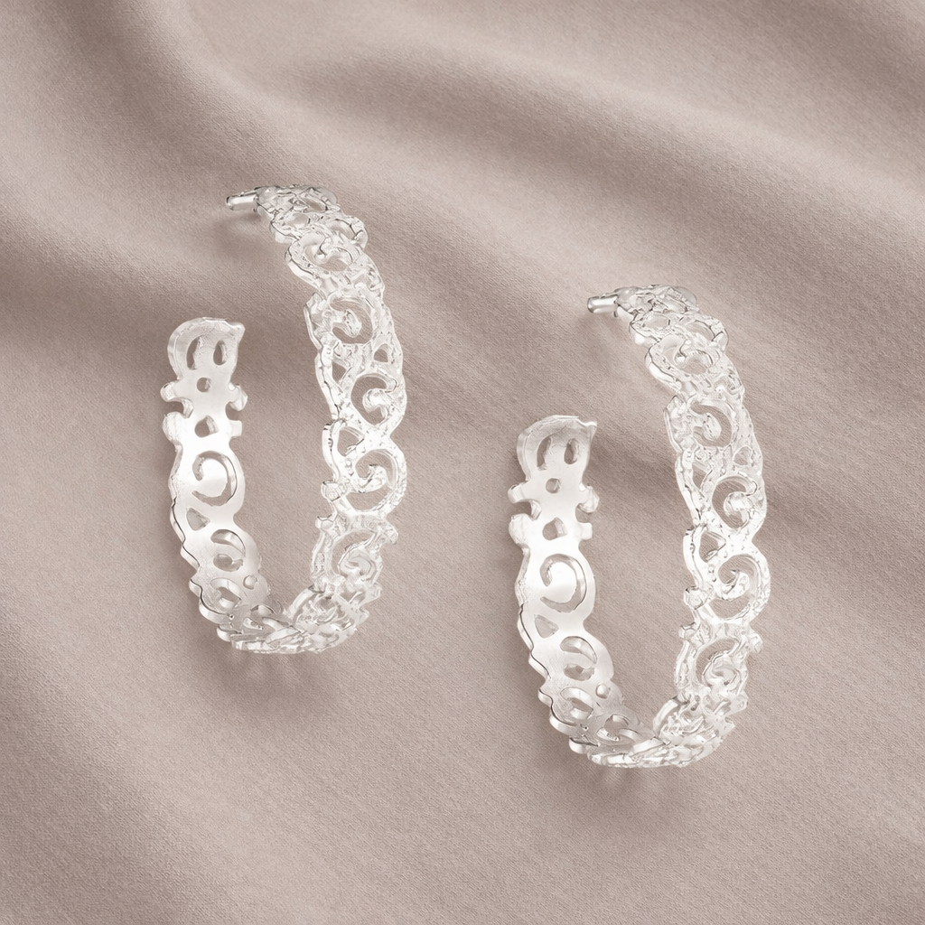 925 Sterling Silver “Ornate Swirl Hoop” Earrings