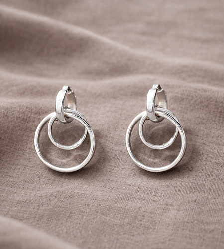 925 Sterling Silver "Modern Interlock" Drop Earrings