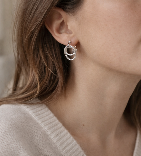 925 Sterling Silver "Modern Interlock" Drop Earrings