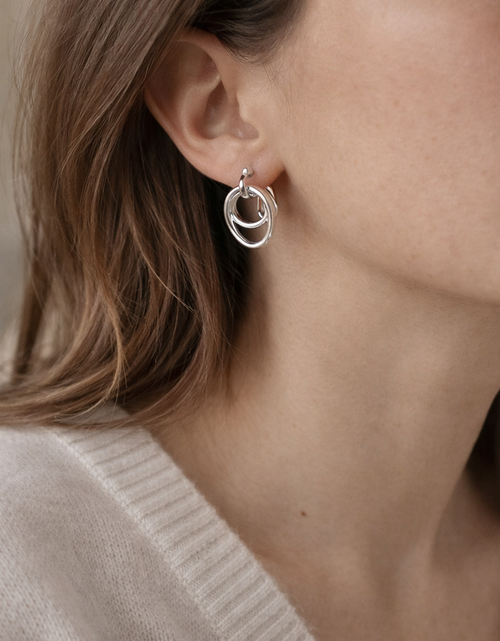 Load image into Gallery viewer, 925 Sterling Silver "Modern Interlock" Drop Earrings
