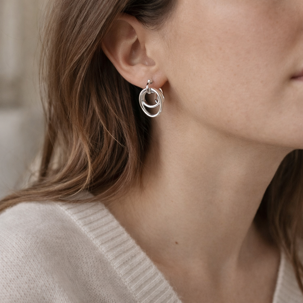 925 Sterling Silver "Modern Interlock" Drop Earrings