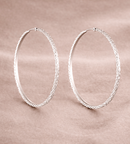 925 Sterling Silver “Diamond Spark Hoops” – Sparkle Textured Hoops