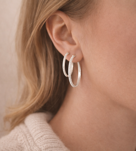 925 Sterling Silver “Diamond Spark Hoops” – Sparkle Textured Hoops