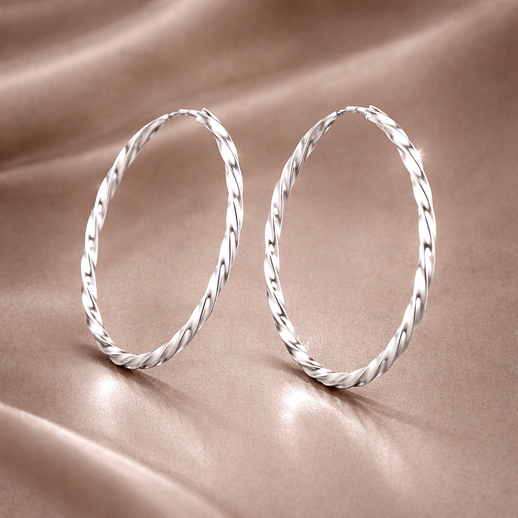 925 Sterling Silver “Twisted Statement Hoop Earrings”