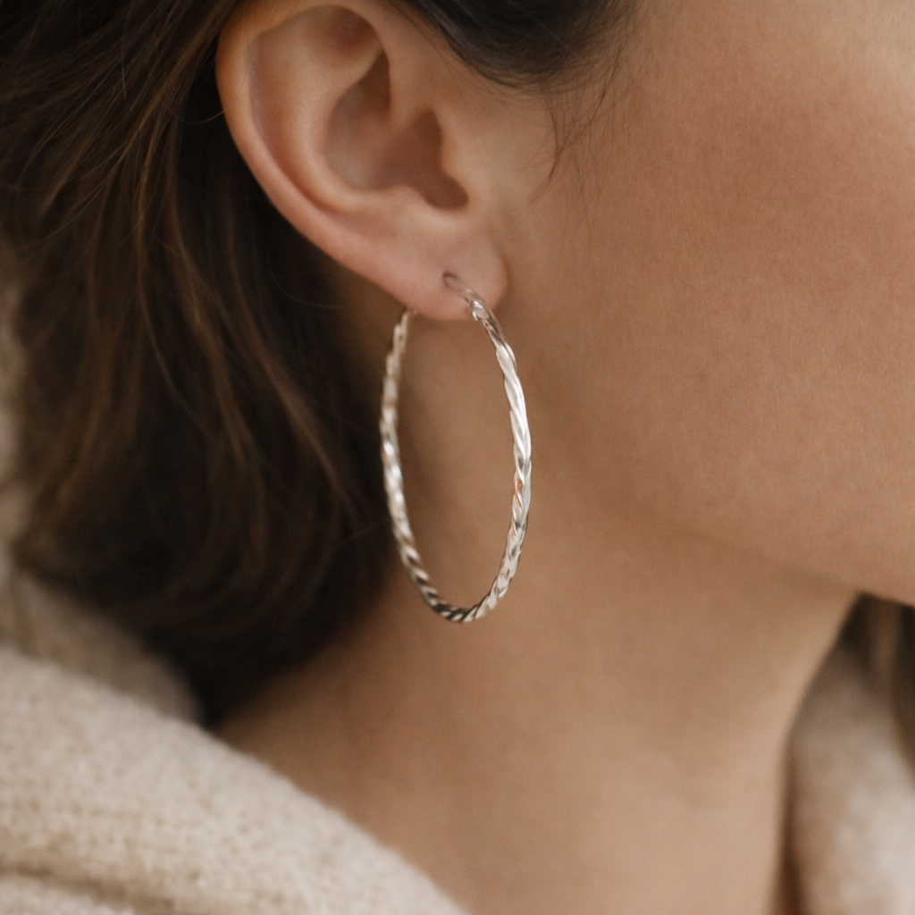 925 Sterling Silver “Twisted Statement Hoop Earrings”