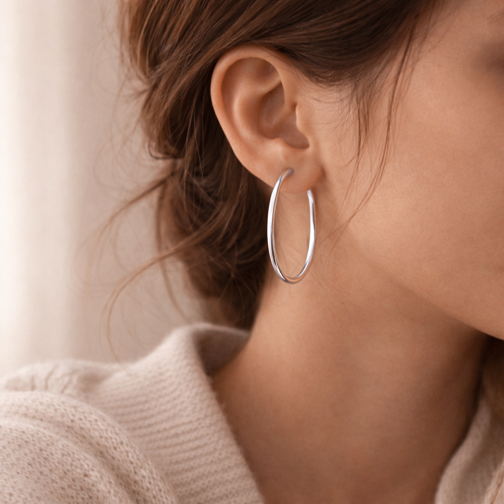 925 Sterling Silver “Classic Everyday Hoops” Earrings – 1.7”