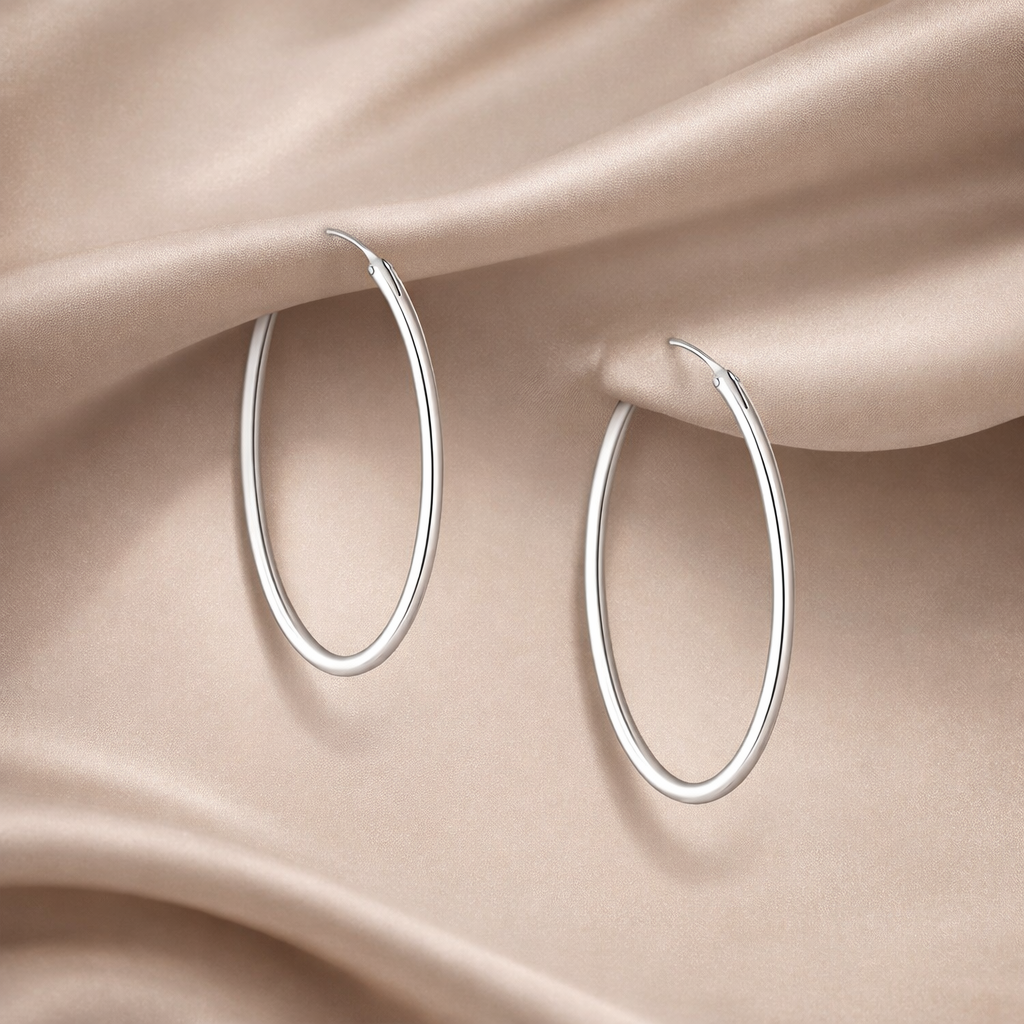 925 Sterling Silver “Classic Everyday Hoops” Earrings – 1.7”
