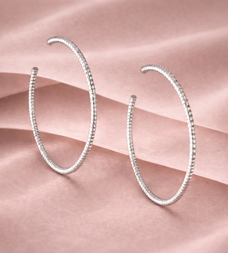 925 Sterling Silver “Textured Silver Statement Hoop” Earrings – 1.6”