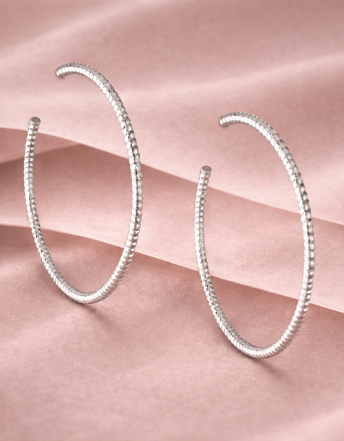 Load image into Gallery viewer, 925 Sterling Silver “Textured Silver Statement Hoop” Earrings – 1.6”
