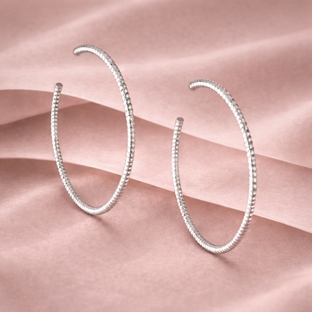 925 Sterling Silver “Textured Silver Statement Hoop” Earrings – 1.6”