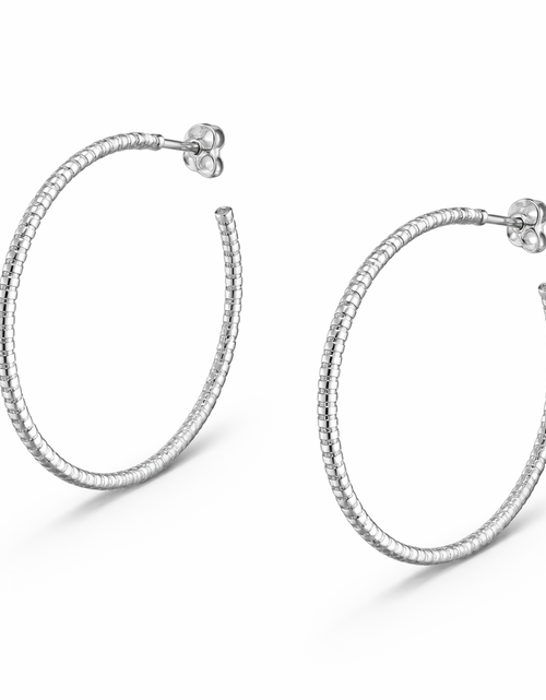 Load image into Gallery viewer, 925 Sterling Silver “Textured Silver Statement Hoop” Earrings – 1.6”
