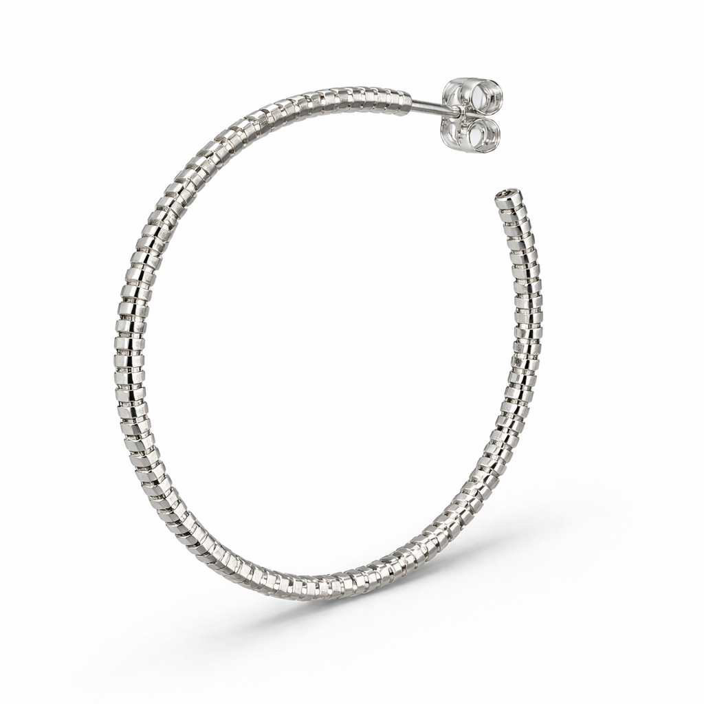 925 Sterling Silver “Textured Silver Statement Hoop” Earrings – 1.6”