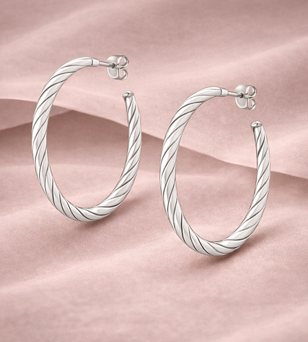 925 Sterling Silver Twisted Classic Hoop Earrings – 1.6”