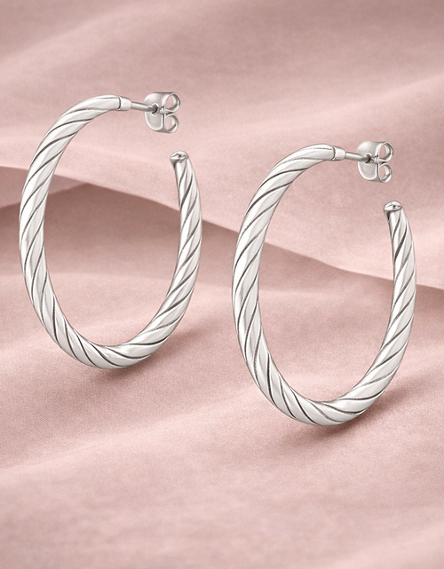 Load image into Gallery viewer, 925 Sterling Silver Twisted Classic Hoop Earrings – 1.6”
