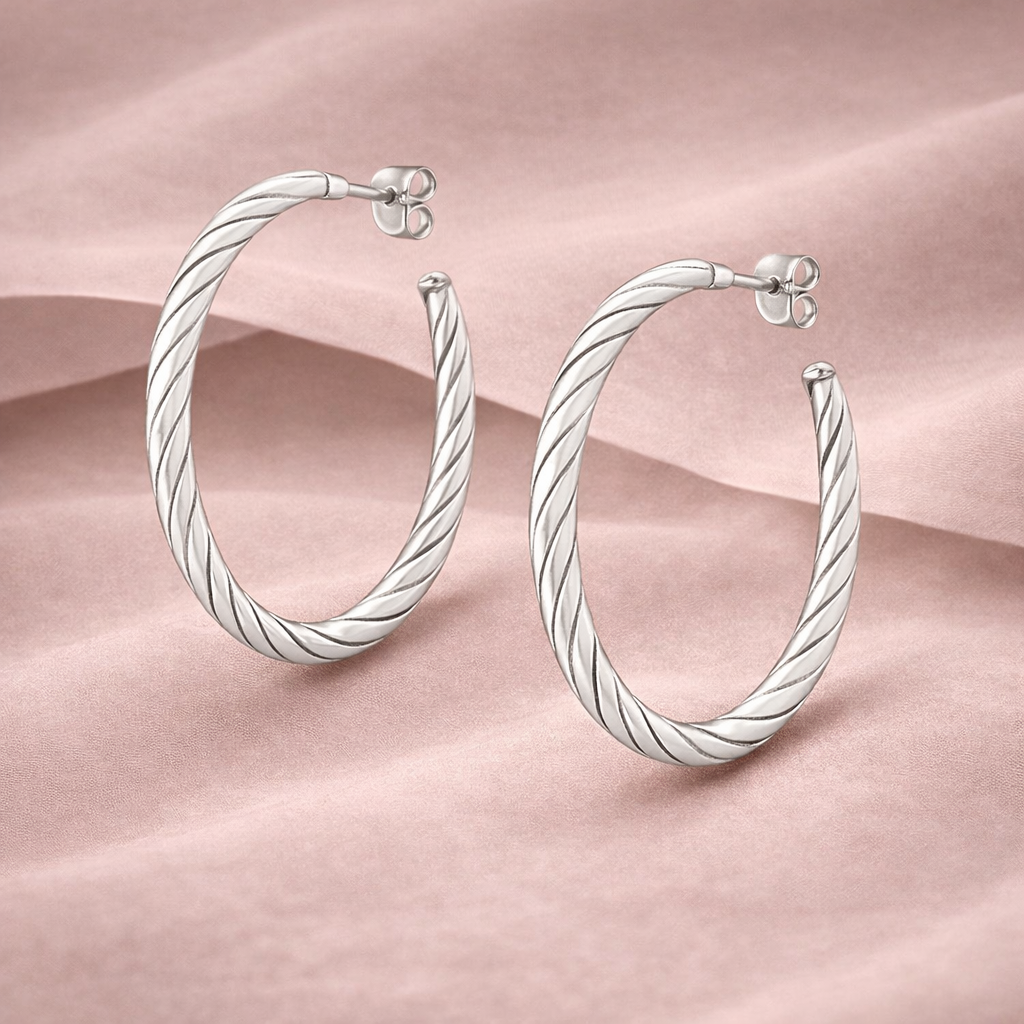 925 Sterling Silver Twisted Classic Hoop Earrings – 1.6”