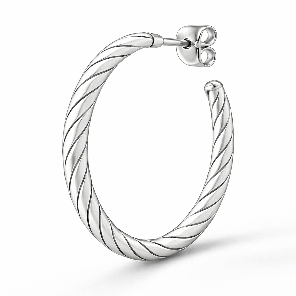 925 Sterling Silver Twisted Classic Hoop Earrings – 1.6”