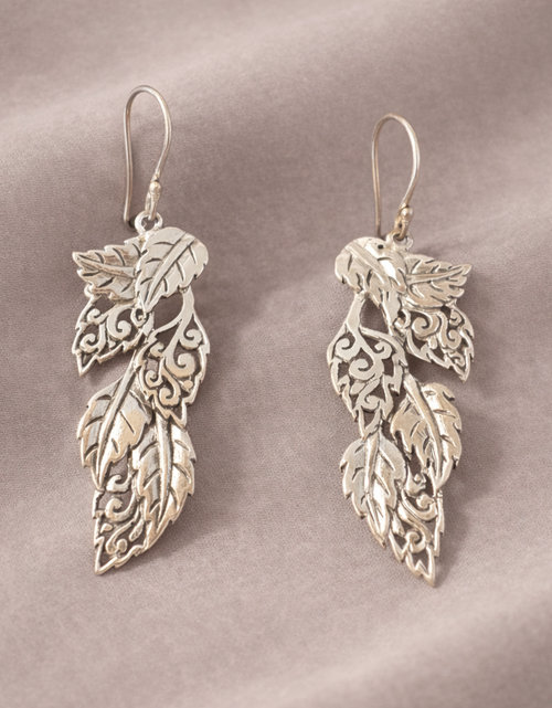 Load image into Gallery viewer, 925 Sterling Silver “Whispering Leaves Filigree Earrings – Artisan Nature Design | Dangle
