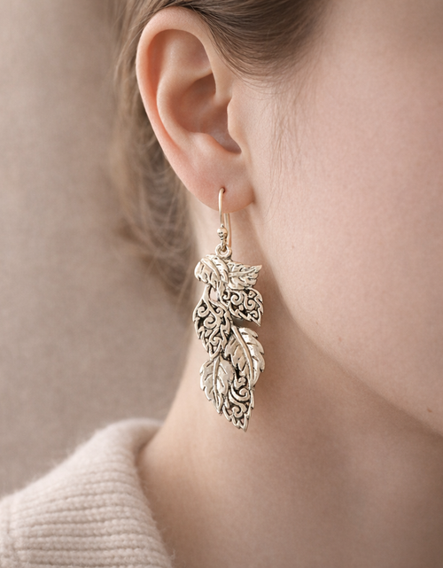 Load image into Gallery viewer, 925 Sterling Silver “Whispering Leaves Filigree Earrings – Artisan Nature Design | Dangle
