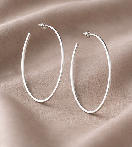 925 Sterling Silver “Matte Sculptural Statement Hoops” Earrings – 2.3” Modern Hoops