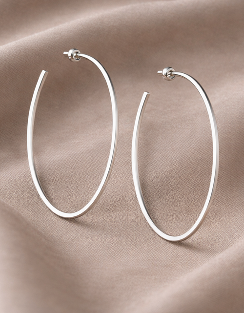 Load image into Gallery viewer, 925 Sterling Silver “Matte Sculptural Statement Hoops” Earrings – 2.3” Modern Hoops

