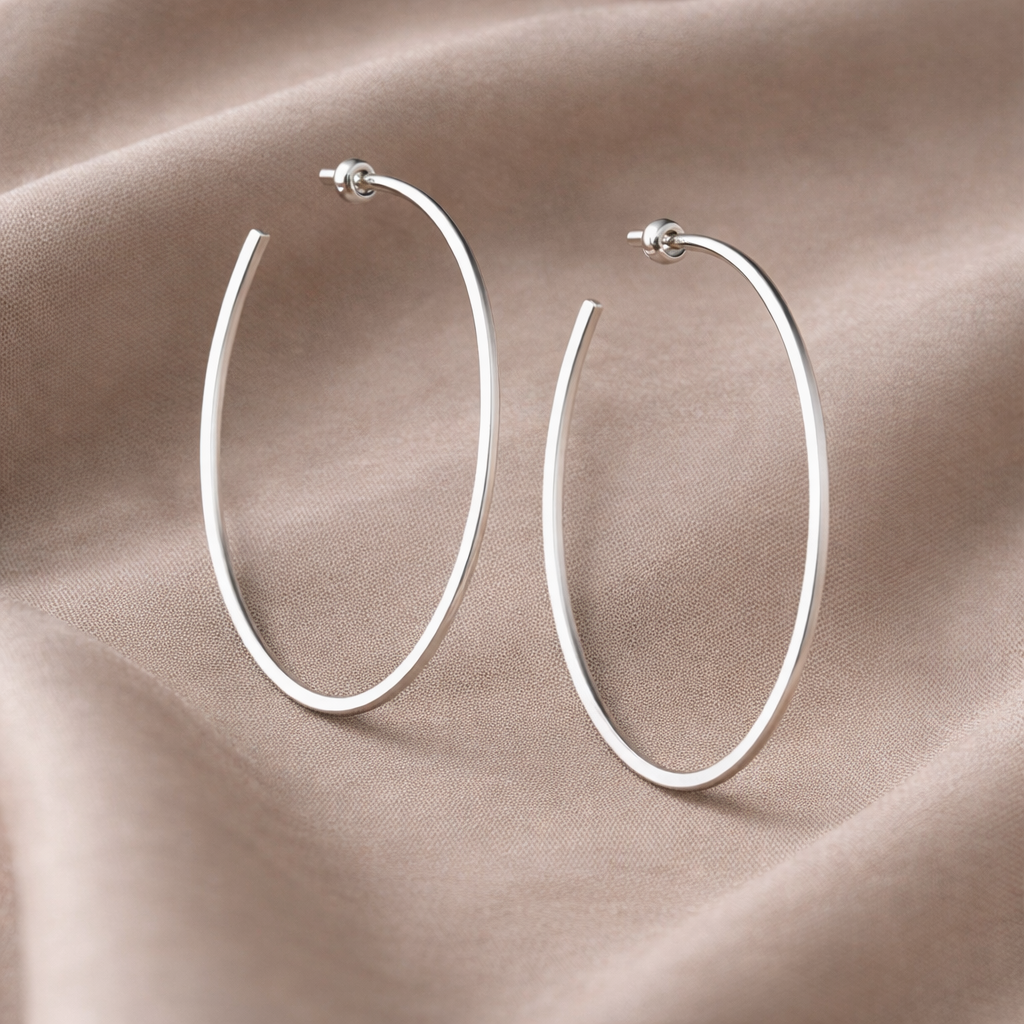 925 Sterling Silver “Matte Sculptural Statement Hoops” Earrings – 2.3” Modern Hoops