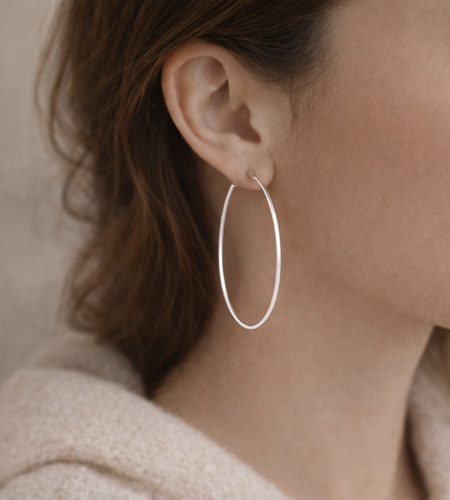 925 Sterling Silver “Matte Sculptural Statement Hoops” Earrings – 2.3” Modern Hoops