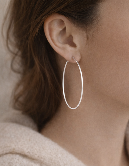 Load image into Gallery viewer, 925 Sterling Silver “Matte Sculptural Statement Hoops” Earrings – 2.3” Modern Hoops
