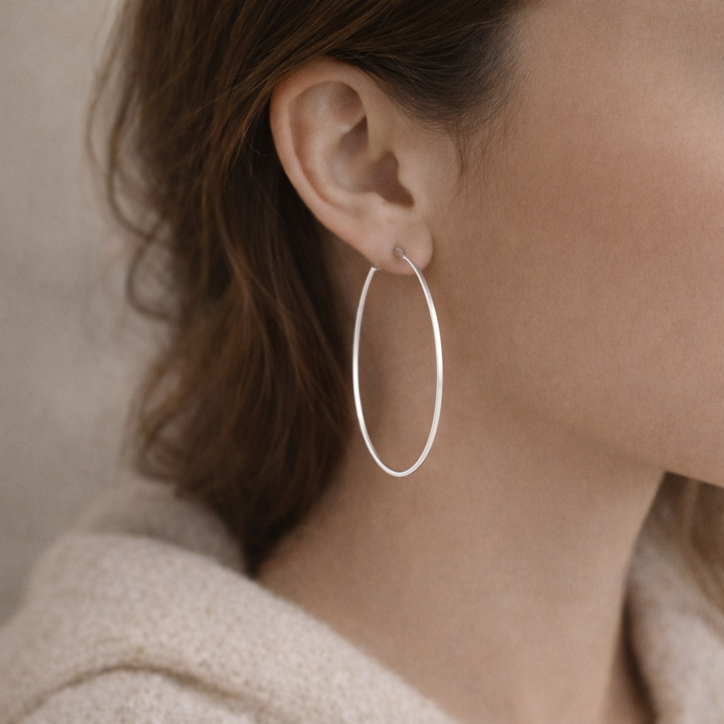 925 Sterling Silver “Matte Sculptural Statement Hoops” Earrings – 2.3” Modern Hoops